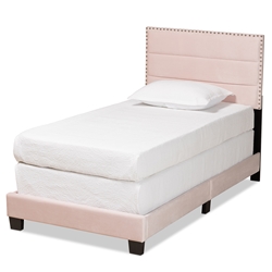 Baxton Studio Tamira Modern and Contemporary Glam Light Pink Velvet Fabric Upholstered Twin Size Panel Bed